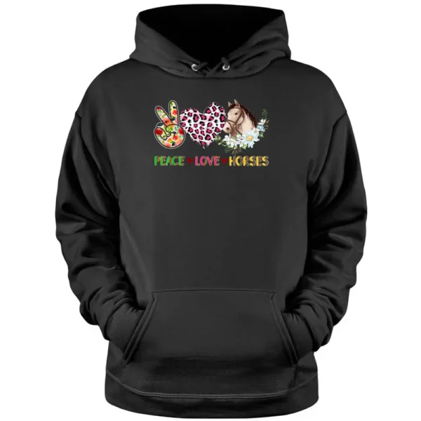 Peace Love Horses Leopard Floral Horse Wearing Hat Farmer Pullover Hoodie