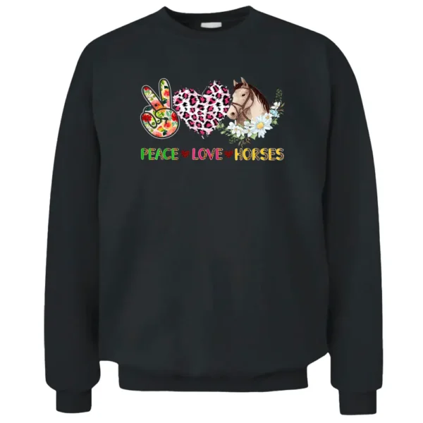 Peace Love Horses Leopard Floral Horse Wearing Hat Farmer Pullover Sweatshirt