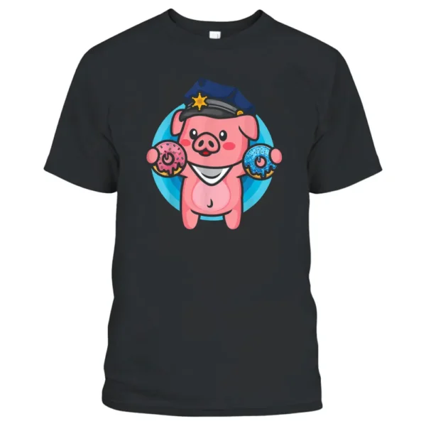 Pig Police Farmer Officer Funny Pig Cop Donut Doughnut Lover T-Shirt