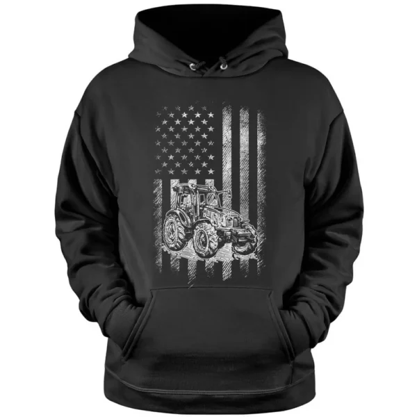 Proud USA Farmer Farm Tractors USA Flag Patriotic Farming Pullover Hoodie