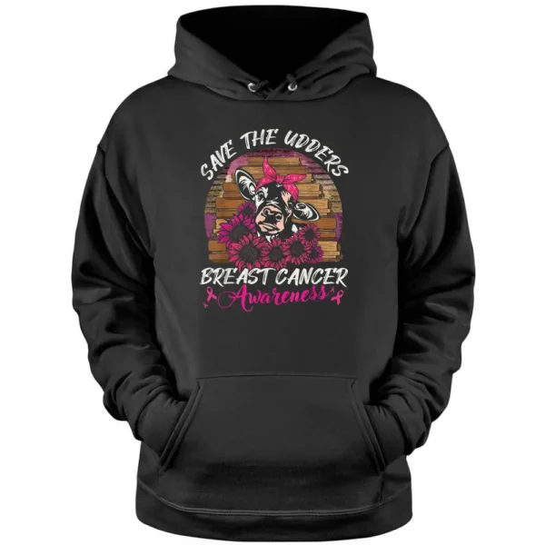 Save The Udder Leopard Cow Farmer Breast Cancer Awareness Pullover Hoodie