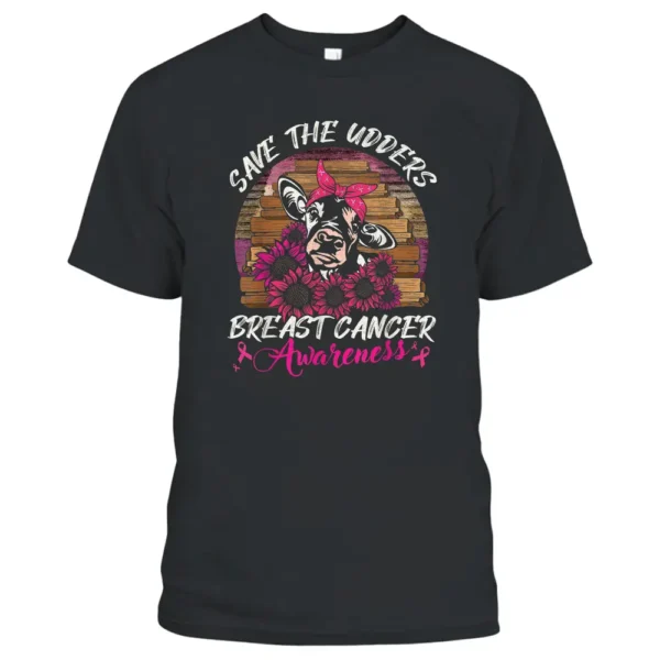 Save The Udder Leopard Cow Farmer Breast Cancer Awareness T-Shirt