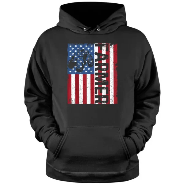 USA Patriotic American Farmer USA Flag On Farmer's Tractor Pullover Hoodie