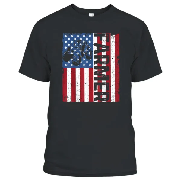 USA Patriotic American Farmer USA Flag On Farmer's Tractor T-Shirt