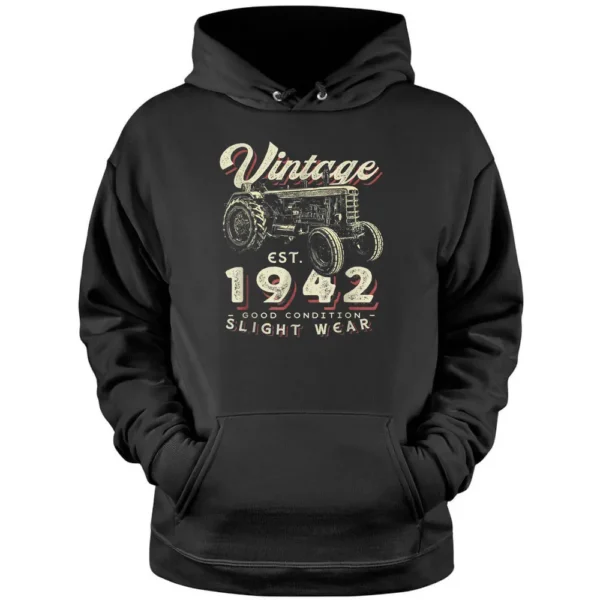 Vintage Farmer Tractor Established 1942 80th Birthday Party Pullover Hoodie