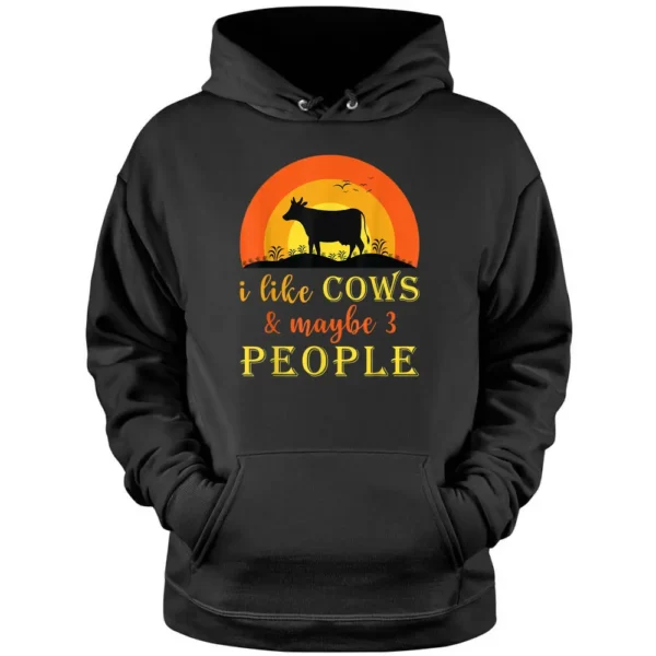 Vintage I Like Cows  Maybe Three People Cow Print Farmer Pullover Hoodie