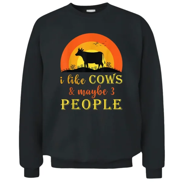 Vintage I Like Cows  Maybe Three People Cow Print Farmer Pullover Sweatshirt