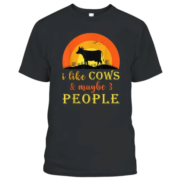 Vintage I Like Cows  Maybe Three People Cow Print Farmer T-Shirt