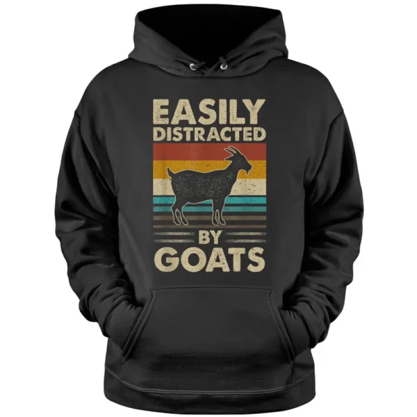 Vintage Retro Easily Distracted By Goat Farm Farmer Pullover Hoodie