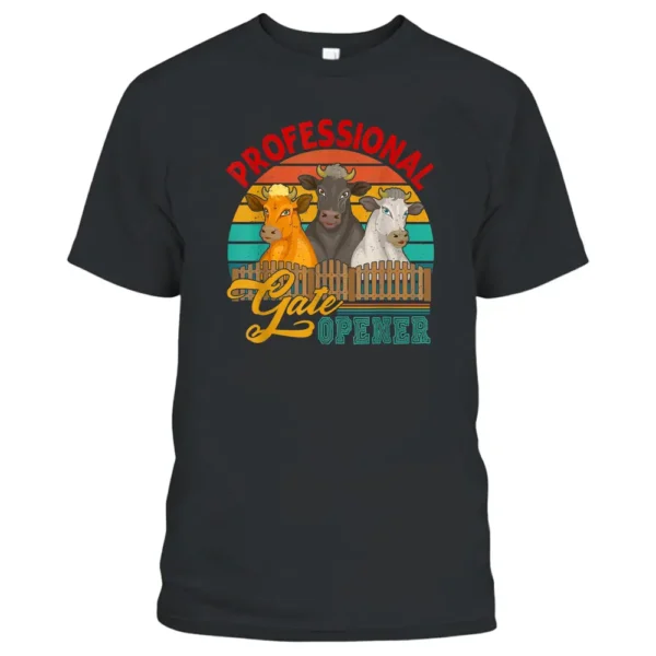 Vintage Retro Professional Gate Opener Three Cows Farmer T-Shirt